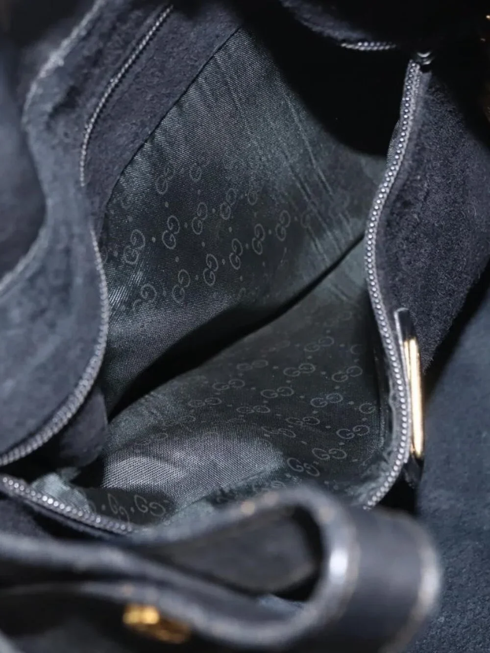 Authentic GUCCI Shoulder Bag Leather Black Gold - Picture 3 of 16